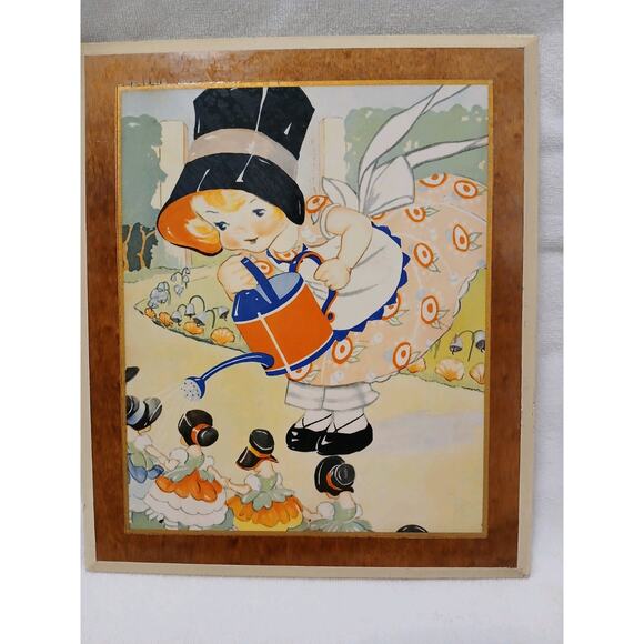 1930s Mistress Mary Quite Contrary Ruth E Newton Nursery Print Wall Art Wood VNT - Picture 16 of 16